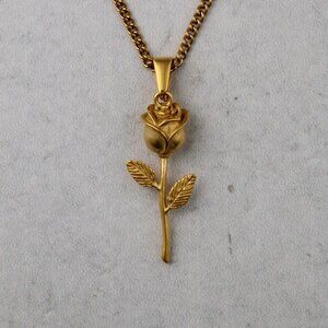 Gold Rose Pendant Chain Necklace
